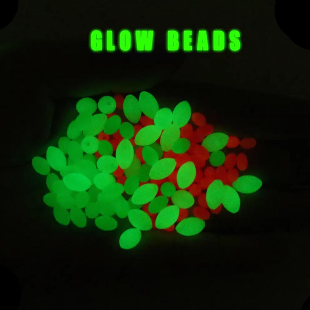 1000/3000PCS Wholesale Red Green Oval Soft Rubber Luminous Fishing Beads Glowing Sink Beads For Fishing Rigs Fishing Lure Tackle