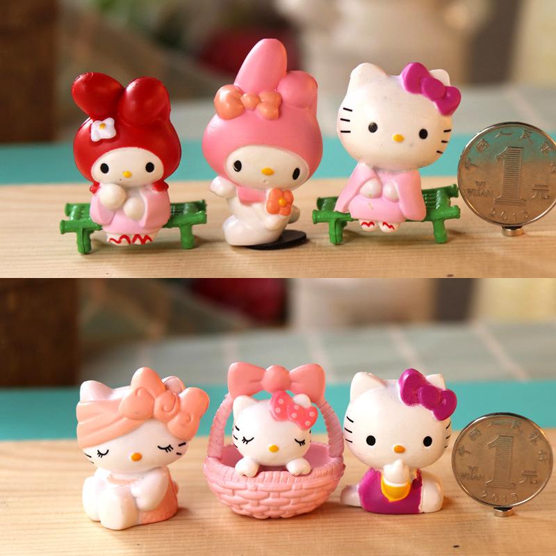 6pcs/set Hello Kitty Figure Mini Cartoon KT Cat Toy PVC Hello Kitty Doll Anime Cosplay Cake Decoration Children’s Birthday Gifts