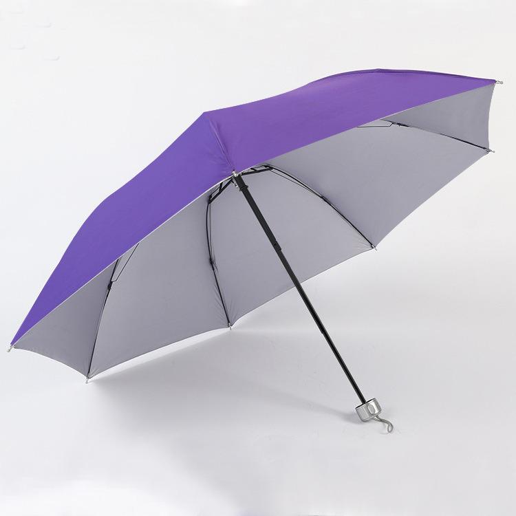 Silver Triple-Fold 7-Rib UV-Protection Sunshade Umbrella with Custom Printing