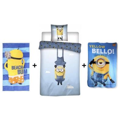 Duvet Cover Set - Minions - 140 X 200 Cm - Throw 100 X 150 Cm - Towel 70 X 140 Cm - 100% Cotton