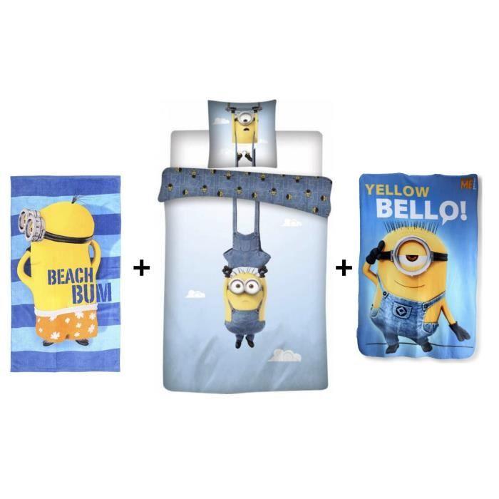 Duvet Cover Set - Minions - 140 X 200 Cm - Throw 100 X 150 Cm - Towel 70 X 140 Cm - 100% Cotton