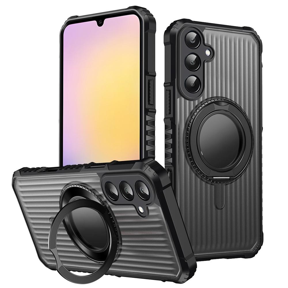 KEYSION 360° Rotating Ring Stand Case for Samsung Galaxy A55 5G A35 A25 A15 Transparent Magnetic Shockproof Phone Cover