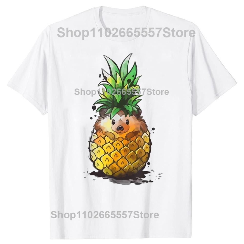 

Funny Hedgehog Pineapple Summer T Shirts Unisex Women Pure Cotton Humor Streetwear Tee Shirt Short Sleeve Unisex Loose Clothing S
