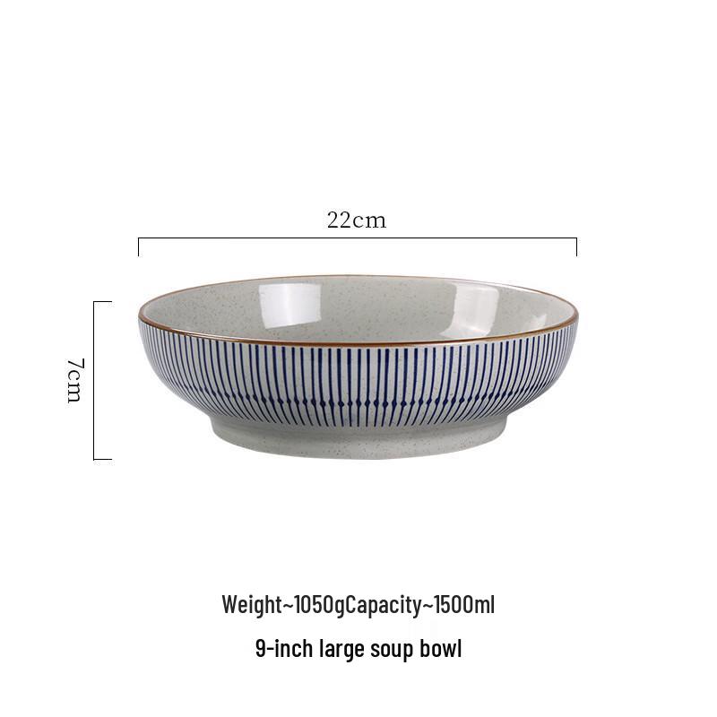 

Qinkai Japanese Style Retro Ceramic Rice Bowl Set - Blue Rain Stripes