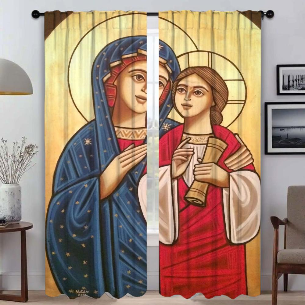 Domácí interiérové závěsy 2 kusy Křesťanské závěsy Panna Maria pro ložnici Stínidla Halloweenská dekorace Závěs do obývacího pokoje Dítě