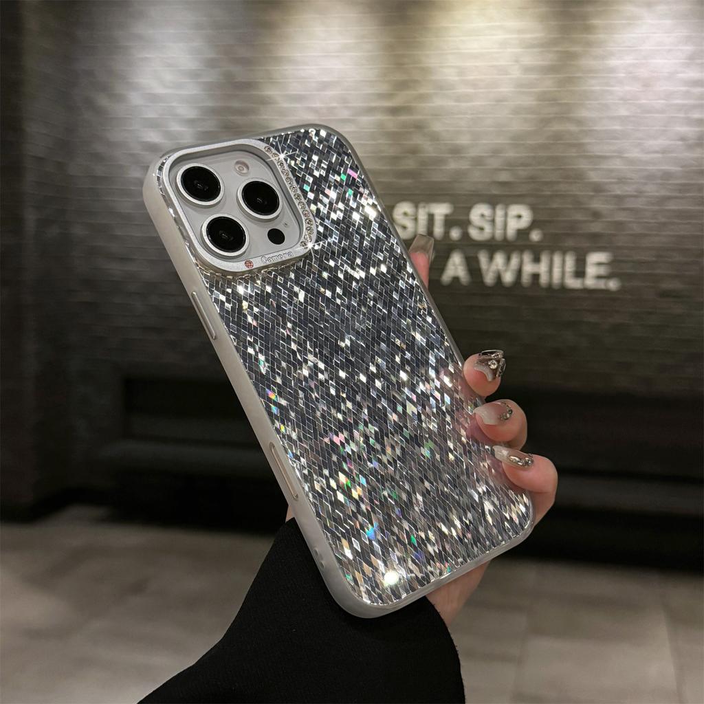 For iPhone 16 Pro Case IMD Rhombus Sparkling PC+TPU Phone Cover