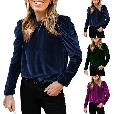 Women's Solid Color Gold Velvet Puff Sleeve Long Sleeve Elegant Fashion Top