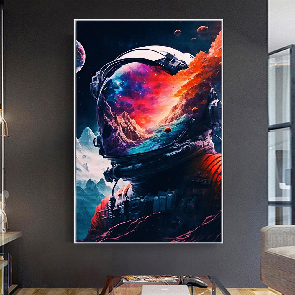 Neon Astronaut In Space Wild Flame Fantasy Landscape Canvas Paintings Wall Art Posters and Prints Living Room Home Decor Picture