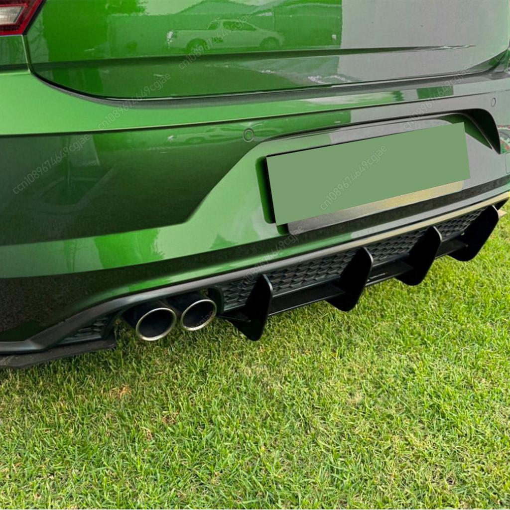 Dla Volkswagen Polo MK6 GTI 2017 do 2021 ABS Hatchback Zestawy Karoserii Splitter Spoiler Czarny Tuning 4 Płetwy Dyfuzor Tylnego Zderzaka Samochodu