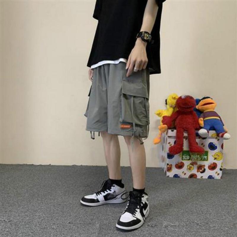 Arbeitskleidung Shorts Herren Sommer Gerade Fünf-Punkt-Hose Studenten Allround Locker Kordelzug Weitbein-Hose M
