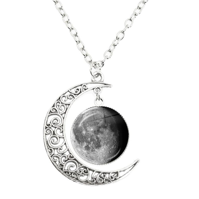 Phase Of The Moon Necklace Handmade Glass Dome Full Moon Lunar Eclipse Necklace Pendant Jewelry Gift for Astronomy Enthusiast