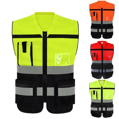 גברים בעלי נראות גבוהה אפוד רפלקטיבי עם צווארון V ללא שרוולים עיצוב חזייה מזוהה ברורה כיס מחזיק עט מעיל אפוד