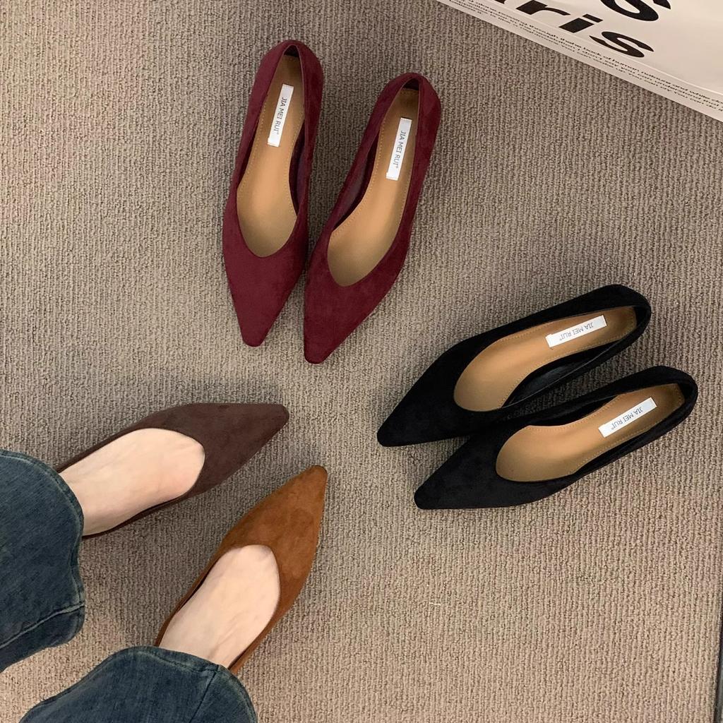 Premium Niche Brown Single Shoes Women's Shoes Spring and Autumn Slope Heel Temperament Pointed Commuter Shoes