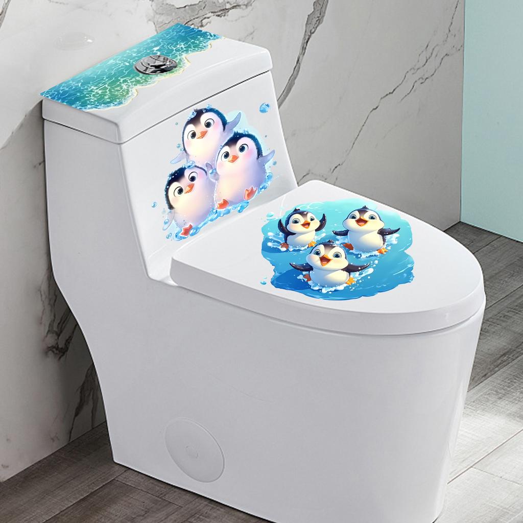 Underwater Animal Toilet Lid Sticker, Removable Ocean Penguin Sea Water Wall Decal for Bathroom Bedroom Living Room Home Decor