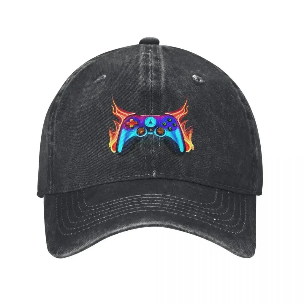 Flaming Neon Gaming Controller Baseball Cap Vintage Distressed Washed Gamepad Funny Sun Cap Men Women Outdoor All Seasons Hats