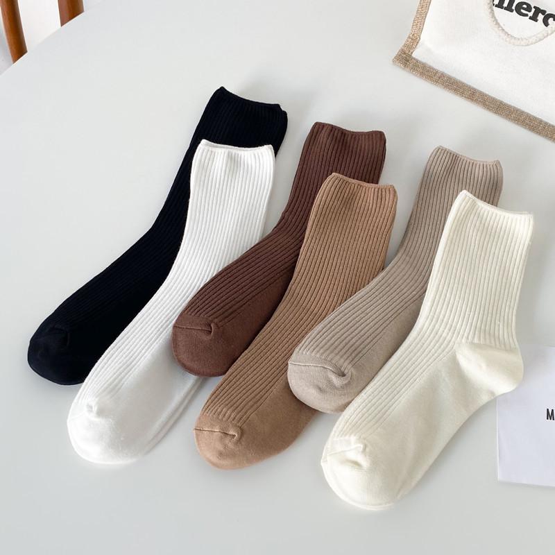 5pairs Cotton Women's Autumn and Winter Stacked Socks Sweat Absorbent Japanese Sports Mid-Calf Socks