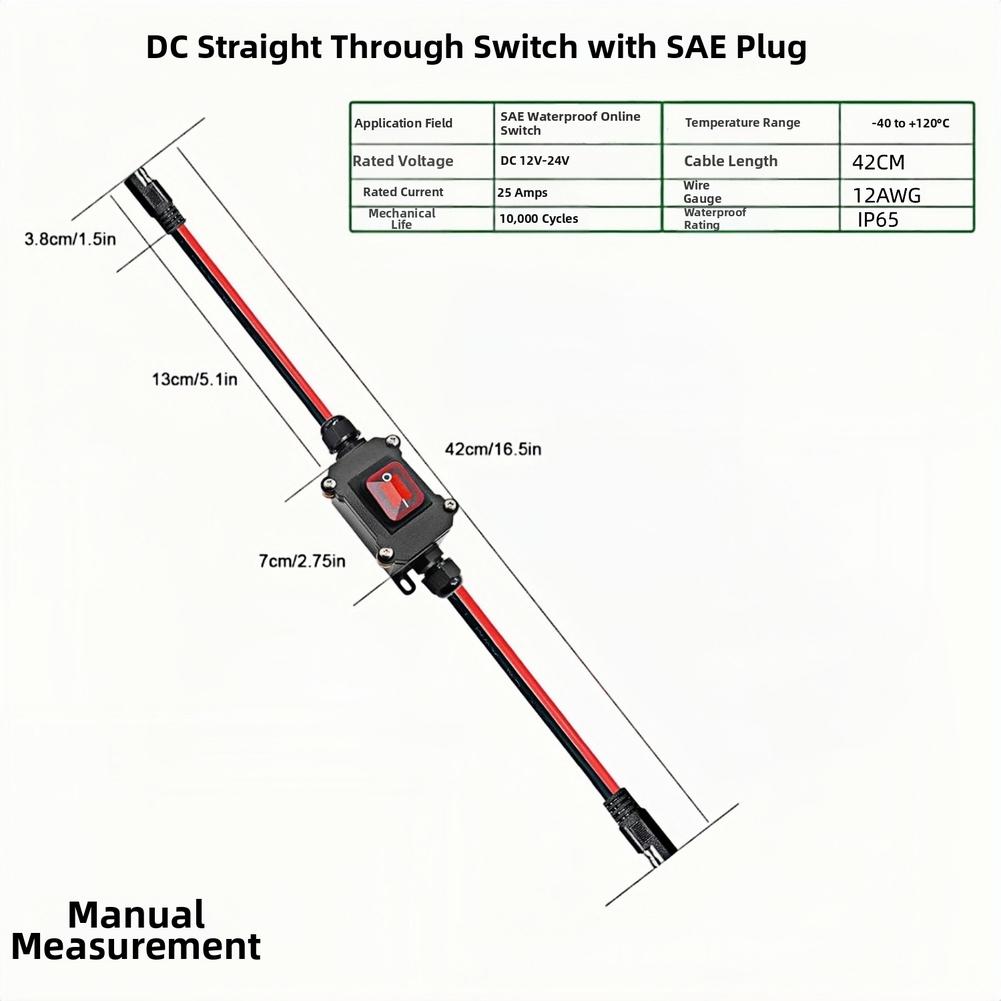 1pc DC12V25A Waterproof Inline Switch 12AWG ON/Off Button Switch With SAE Cable For Outdoor Electrical Equipment