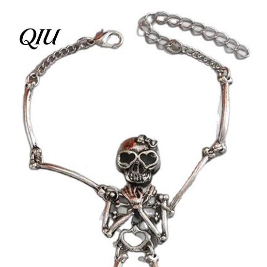 Alloy Bracelet Skull Hand Chain Skeleton Finger Ring Chains Goth Comfortable Wrist Accessory Slave Hands Harness Bracelets Friendship Halloween