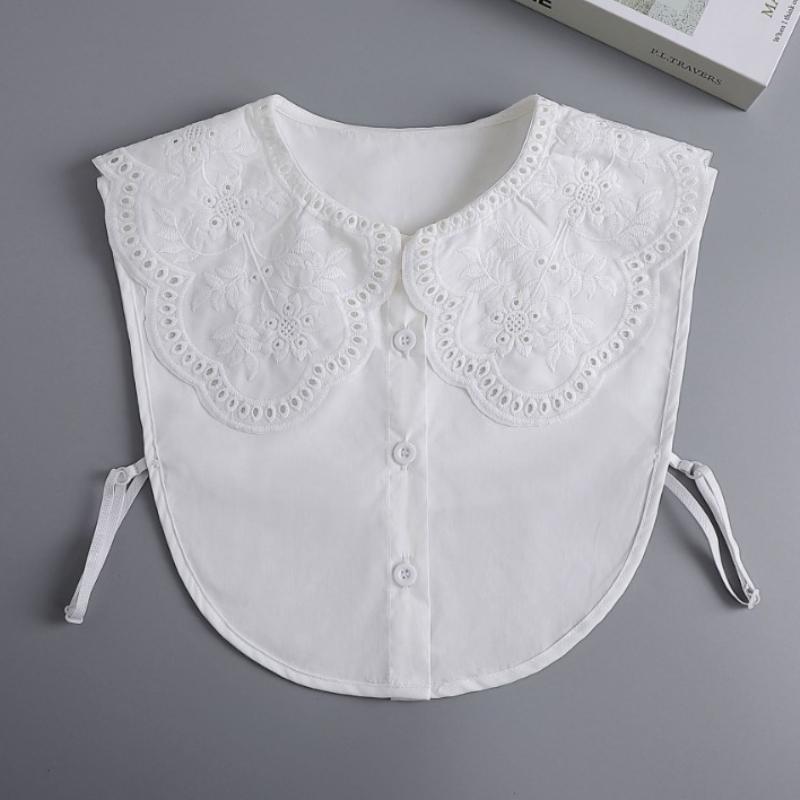 

Women Embroidered Flowers Shirt Detachable Collar Female White Laple Blouse Tops Fake Collar Female Removable False Collars