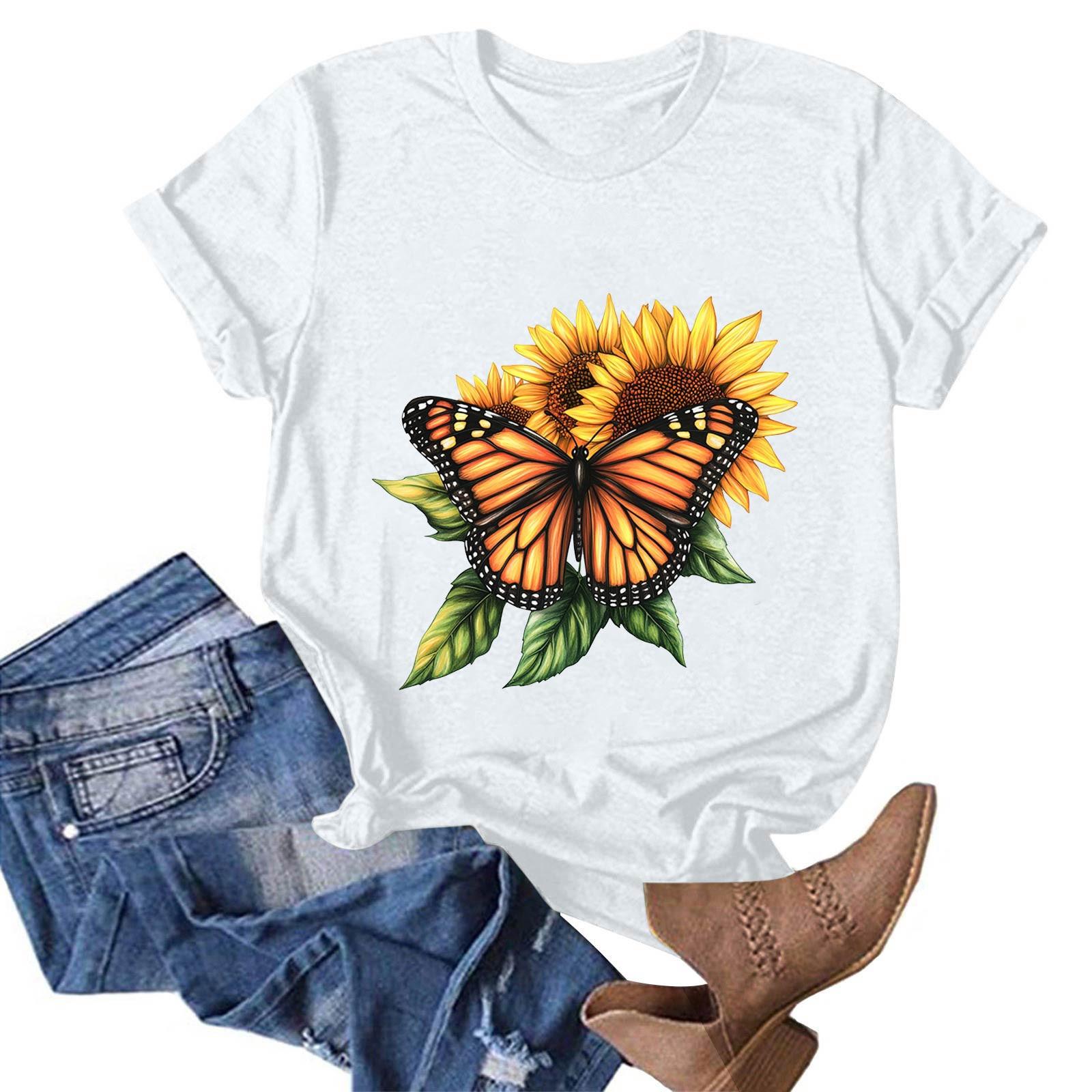 

Жіночий модний повсякденний пуловер з принтом і круглим вирізом, футболка з короткими рукавами XL білий