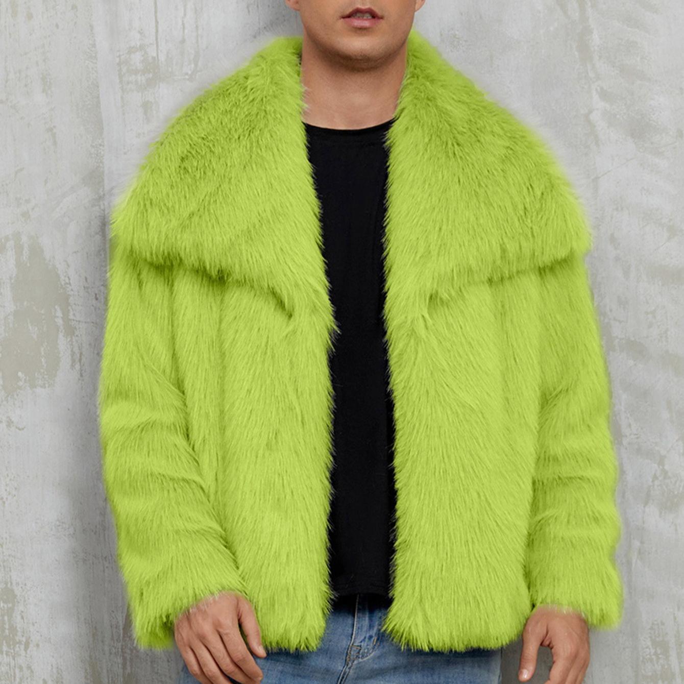 

Пальто из искусственного меха Зимние куртки для мужчин Ветрозащитные Пушистые Роскошные Пальто с отложным воротником Куртка из искусственного меха с карманами Мужские Теплые Пушистые Тренчи Куртки из искусственного меха XXXL флуоресцентный зеленый