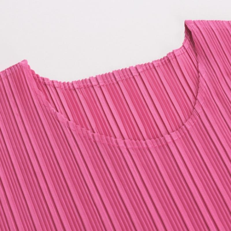 Shop Women Round Cap Sleeve French Pleated Long Dress Cherry Pink Ble Wdr 1746