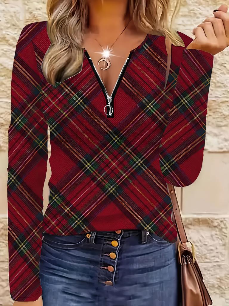 Women's casual zip-up long-sleeve top, lightweight and comfortable, machine washable, with a vintage artistic design, perfect for everyday wear