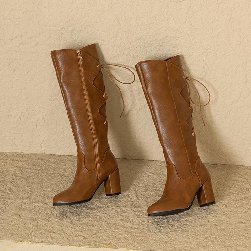 Women's High-heeled Boots Are Fashionable European and American Style Solid Color Solid Color Versatile Large Size Medium Boots