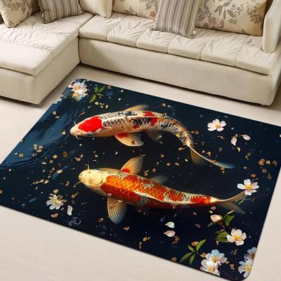 1Pcs Anti Fatigue Kitchen Rugs Koi Fish Petal   Print Waterproof Non-Slip Thick Cushioned Kitchen Mat Heavy Duty Comfort Standing Mat for Kitchen