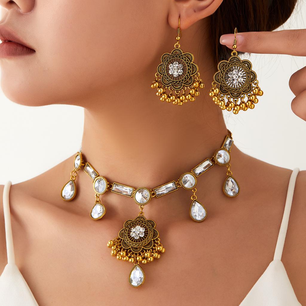 Bohemian Retro Tassel Necklace and Earring Set , Exotic Ethnic Style Jewelry for Women Daily Wear and Party