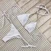 2 Pcs/Set Swimwear Set Rhinestone Halter Neck Lace Up Backless Bikini Set for