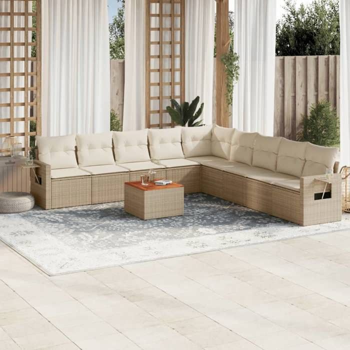 VidaXL Salon de Jardin avec Coussins 10 pcs, Canapés de Terrasse, Ensemble de Meubles de Patio, Mobilier d'Extérieur, Beige 3224609