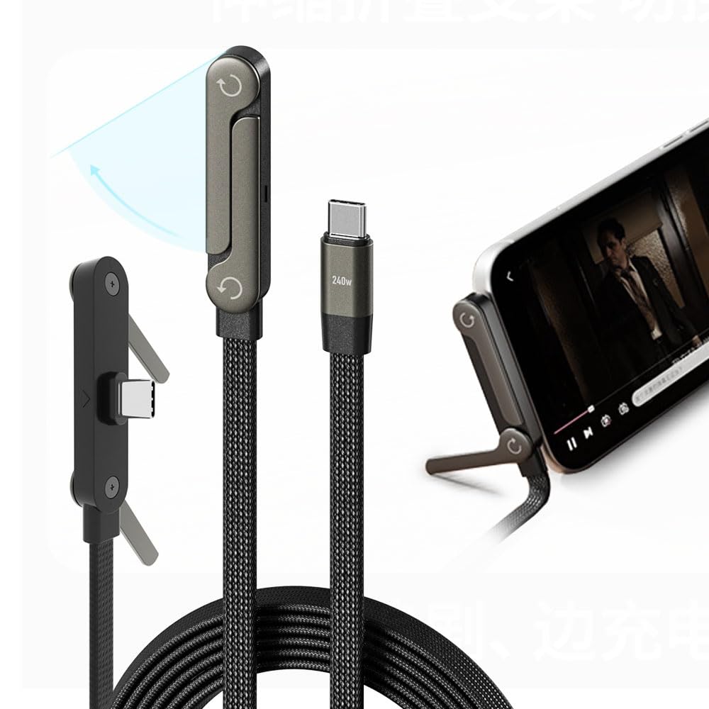 2‑in‑1 240W Super Fast Charging Cable Detachable Foldable Desktop Phone Stand Holder for Smartphone Tablet Laptop Travel Use