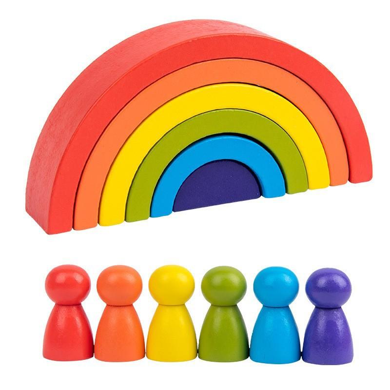 Children's Colorful Pebbles Rainbow Building Block Arch Bridge Villain Stacking Music Training Baby Hand-eye Coordination Wooden