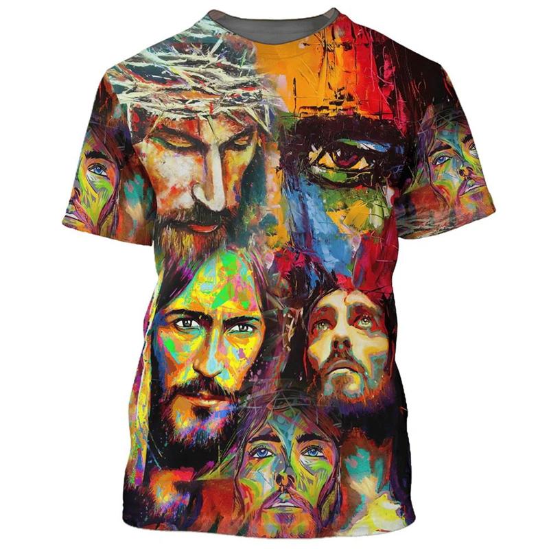 Vintage Men's T Shirts 3D Print Jesus Graphic T-shirt Round Neck Oversized Men Clothing Unisex Harajuku Short Sleeve Women Tee