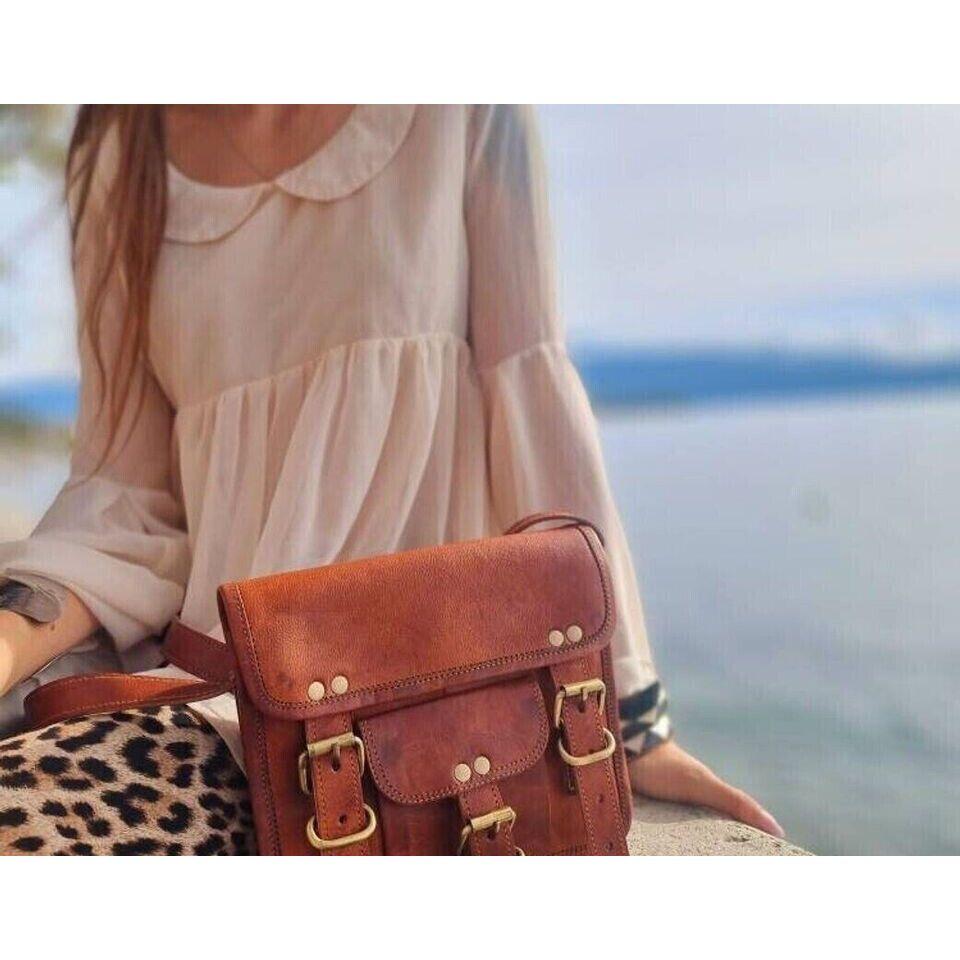 7X9 Goat 90S Leather Vintage Brown Messenger Bag Shoulder Bag Briefcase Handmad
