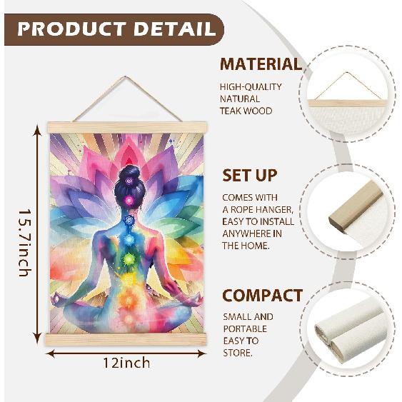 LZYRF Seven Chakra Yoga Meditation Zen Wall Art Poster Framed, Colorful Mandala Hippie Chakra Spiritual Canvas Prints Wall Decor for Home Yoga