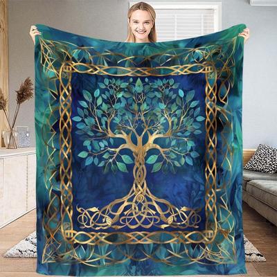 Yggdrasil Blanket Norse Mythology Design Tree of Life Pattern Soft Throw Boho Decor Bedroom Textile Mystical Accessory