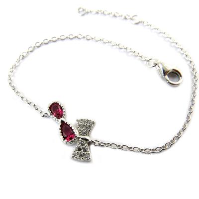 [P1262] - Silver Bracelet 'Romantic Knot' White Ruby ​​(rhodium-plated)