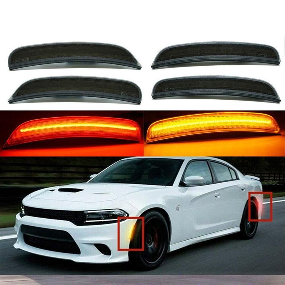 

4Pcs LED Side Marker Lights Front Rear For 2015-2023 Dodge Charger Smoked Lens