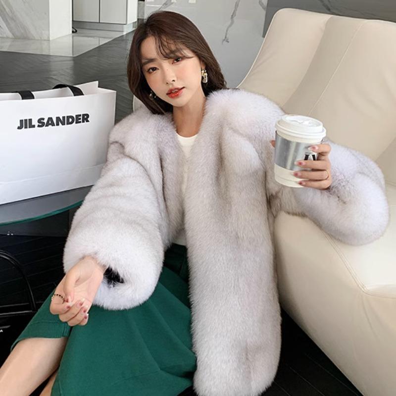 Fox fur coat women's medium and long winter new thickened light wool coat