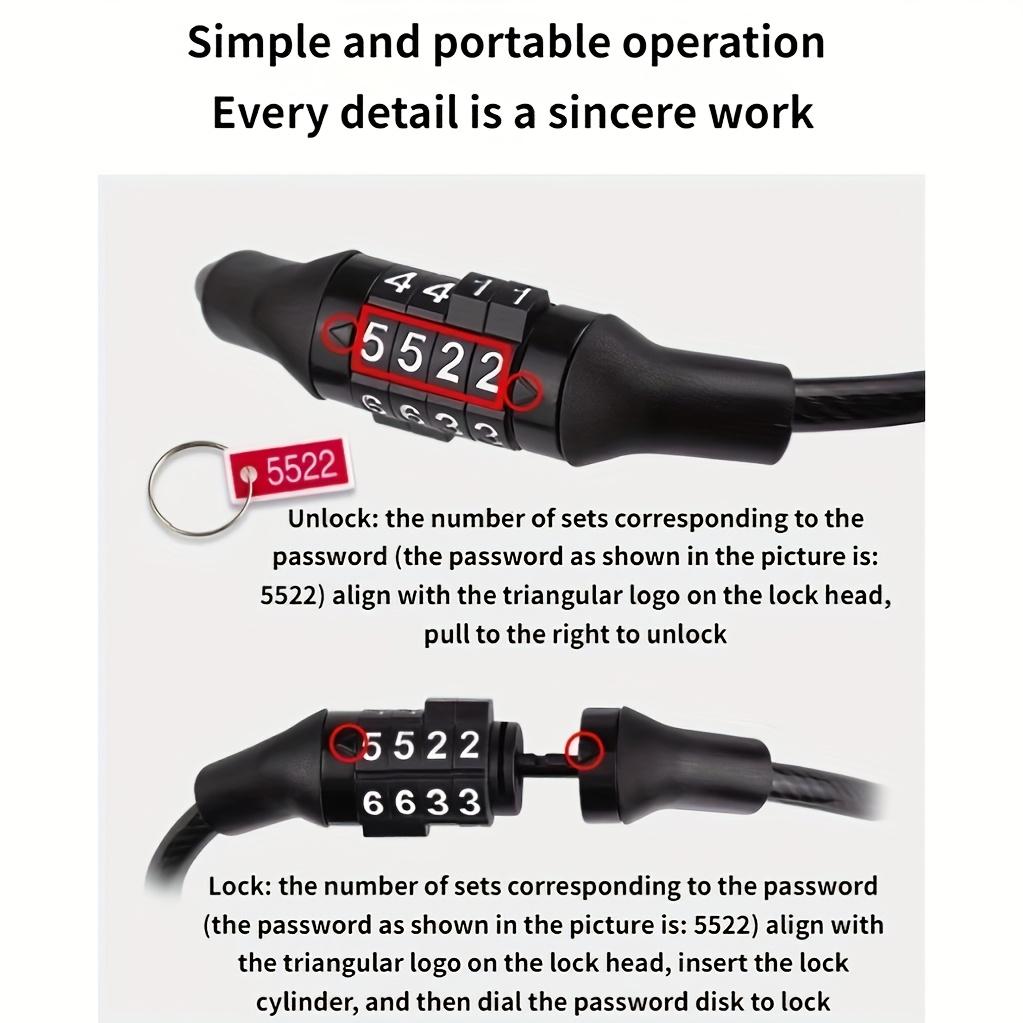 4-Digit Bicycle Password Lock, Anti-Theft Portable Bike Lock, Suitable for Mountain And Road Bikes