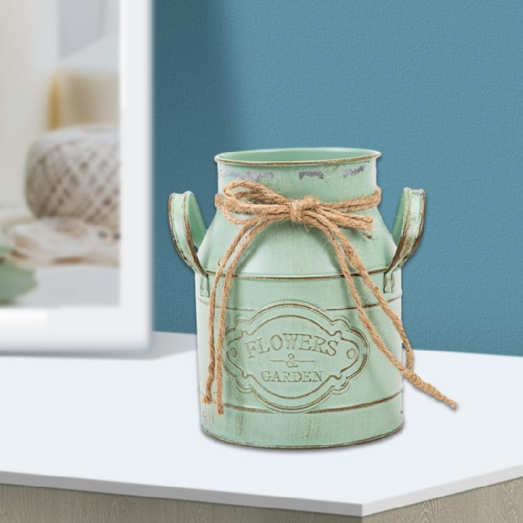 Vaso Vintage Secchiello per Fiori in Metallo Arredamento Rustico Vaso con Manico Vaso Francese