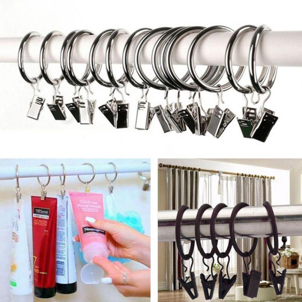 10PCS//SET METAL CURTAIN POLE ROD VOILE NET RINGS WITH CLIPS CLAMPS HANGING NEW