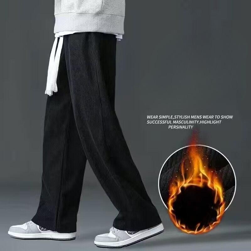 Corduroy Sports Sweatpants for Men Loose Straight Leg Casual Fleece Lined Thick Long Pants for Autumn Winter