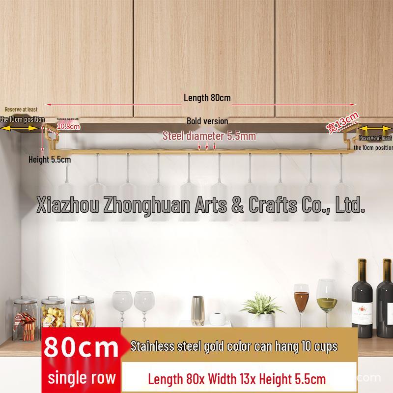 Stainless Steel Hanging Wine Glass Rack - Single Row Stemware Storage Shelf