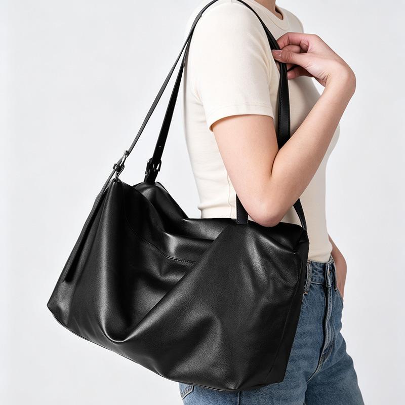 Tote Bag Women'S Large-Capacity First-Layer Cowhide Commuter Shoulder Bag, Genuine Leather, Lazy And Relaxed Armpit Bag.