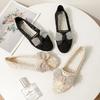 Fashion Women's Flat Shoes Net Hollow With Bow Heel Slip On Social Elegant and Fashionable 39 Quick Delivery Chic Shoe Ladies Footwear