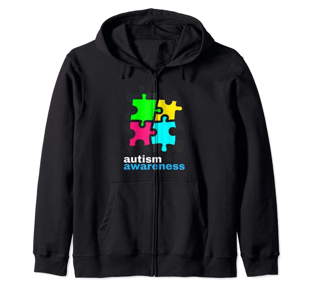 Autism Awareness Day Moon Puzzle Piece Zip Hoodie
