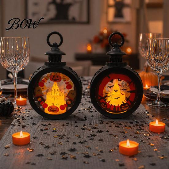 Retro Pocket Watch Lantern Halloween Pumpkin Lantern, LED Electronic Candle Light, Vintage Spooky Silhouette Decor Handheld Decorative Lamp